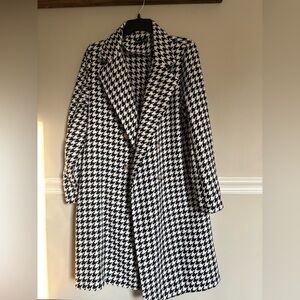 Black and White Houndstooth Trench Coat
